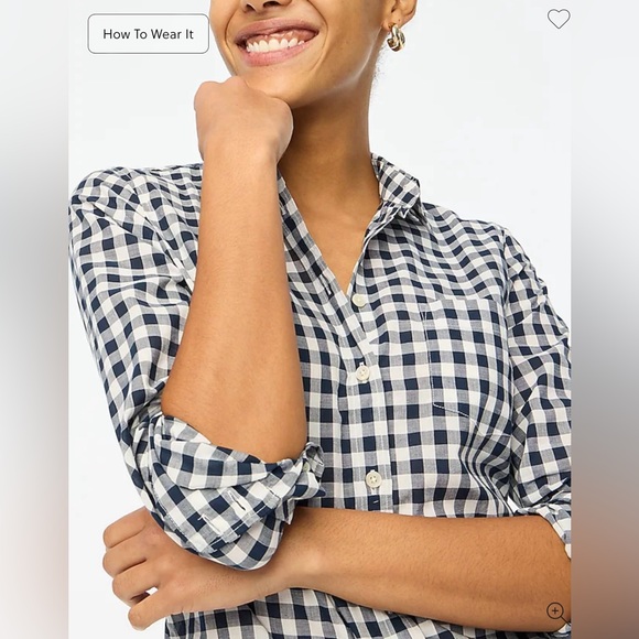 J. CREW The Perfect Shirt Blue White Gingham Plaid Top Button Down Blouse Navy - Picture 3 of 8